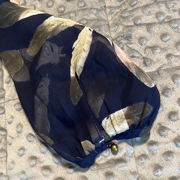 ENTRO large womens feather print ruched empire waist with lavender velvet trim - Picture 12 of 14